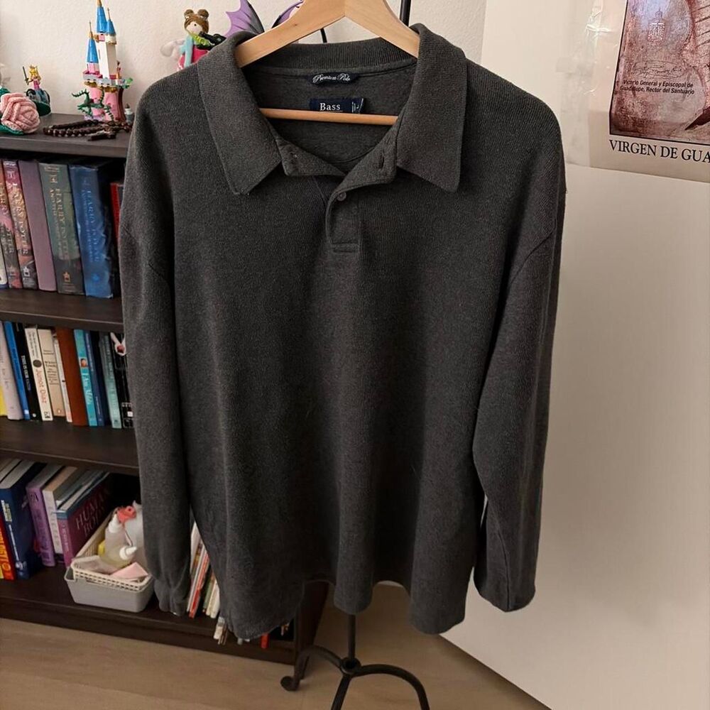 Bass Premium Polo Long Sleeve Polo Shirt Mens Large Charcoal Gray